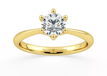 Six Claw Round Brilliant Amorette Diamond Ring in 18K Yellow Gold