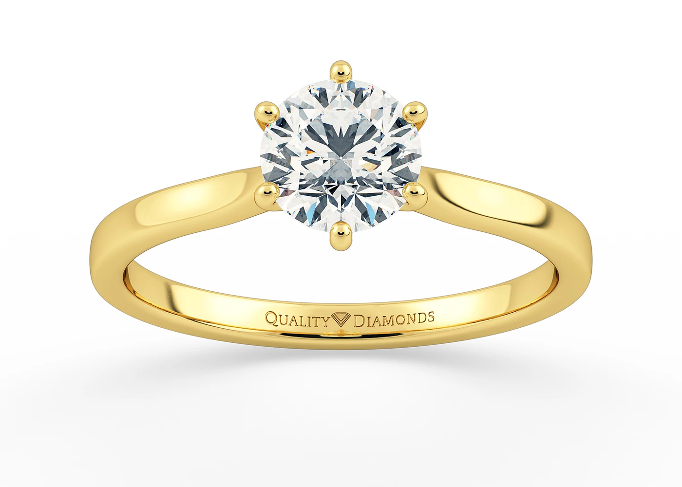 Six Claw Round Brilliant Beau Diamond Ring in 9K Yellow Gold