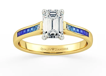 Blue Sapphire and Diamond Set Emerald Jiya Diamond Ring in 18K Yellow Gold