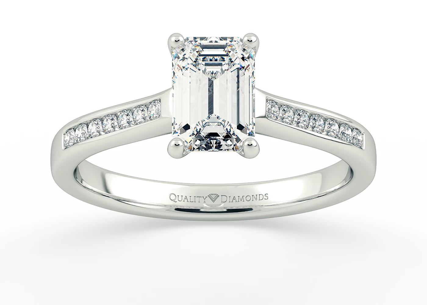 Diamond Set Emerald Nara Diamond Ring in 18K White Gold
