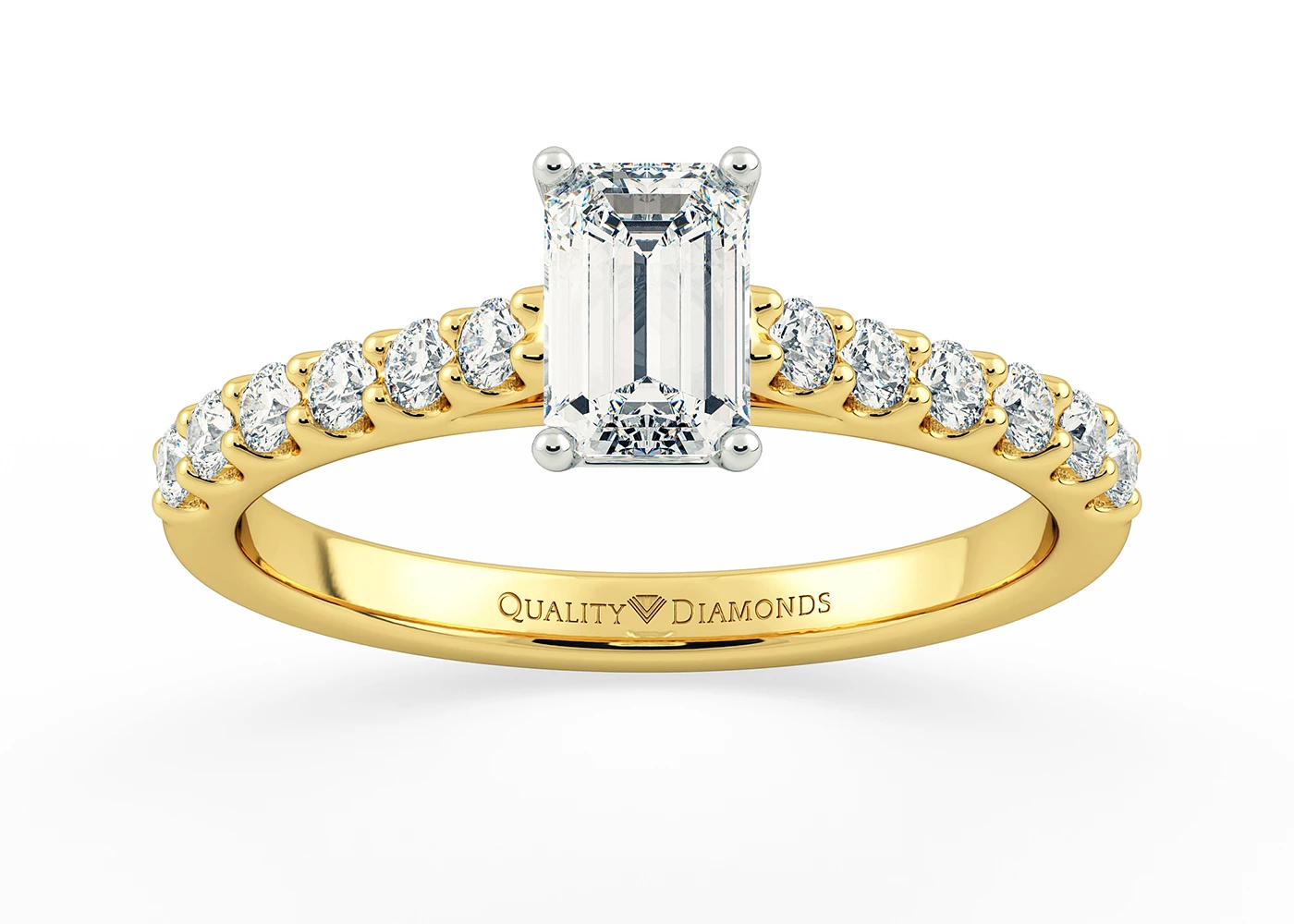 Two Carat Emerald Diamond Set Diamond Engagement Ring in 18K Yellow Gold
