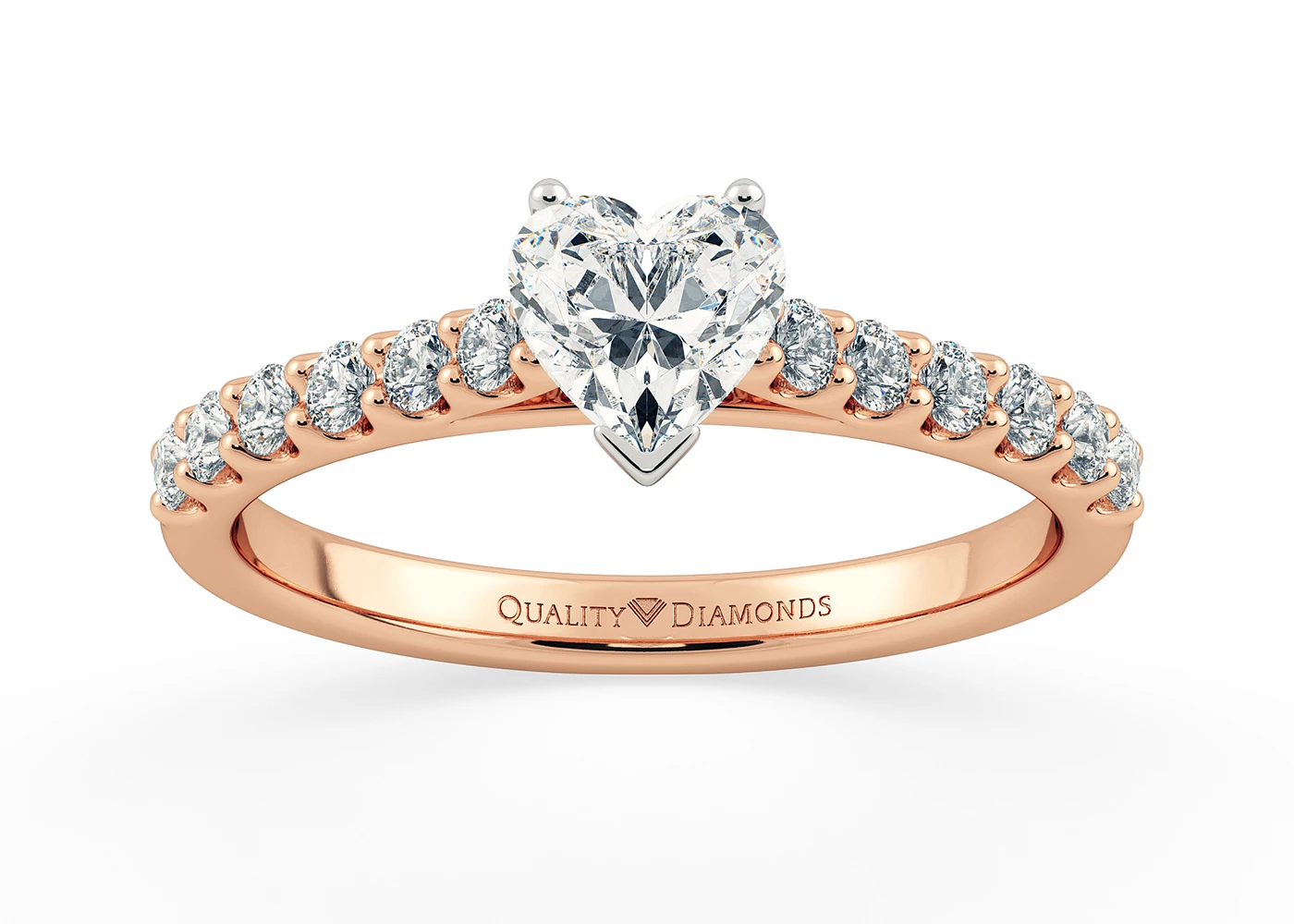 One Carat Lab Grown Heart Diamond Set Diamond Engagement Ring in 18K Rose Gold