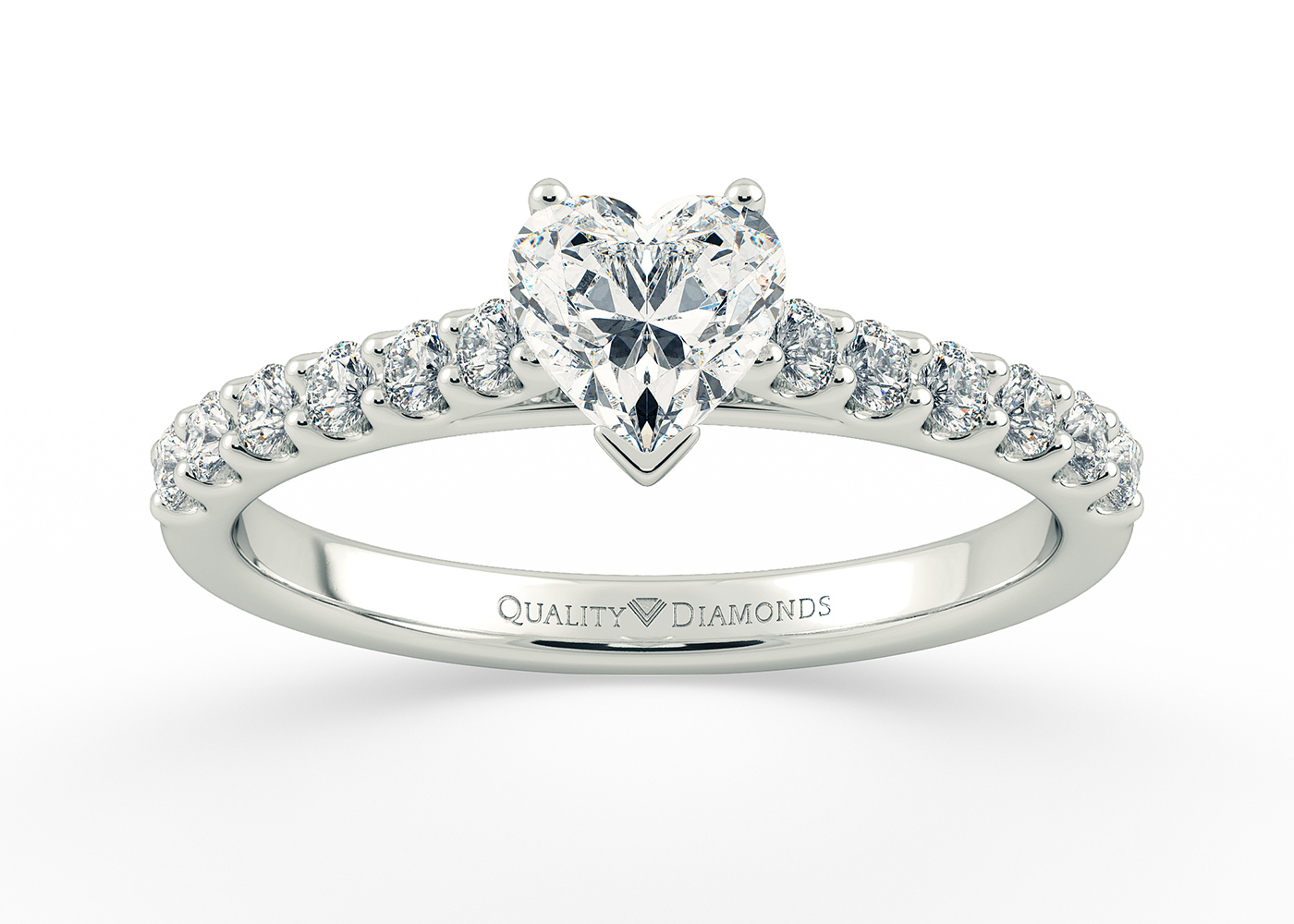 Half Carat Heart Diamond Set Diamond Engagement Ring in 18K White Gold