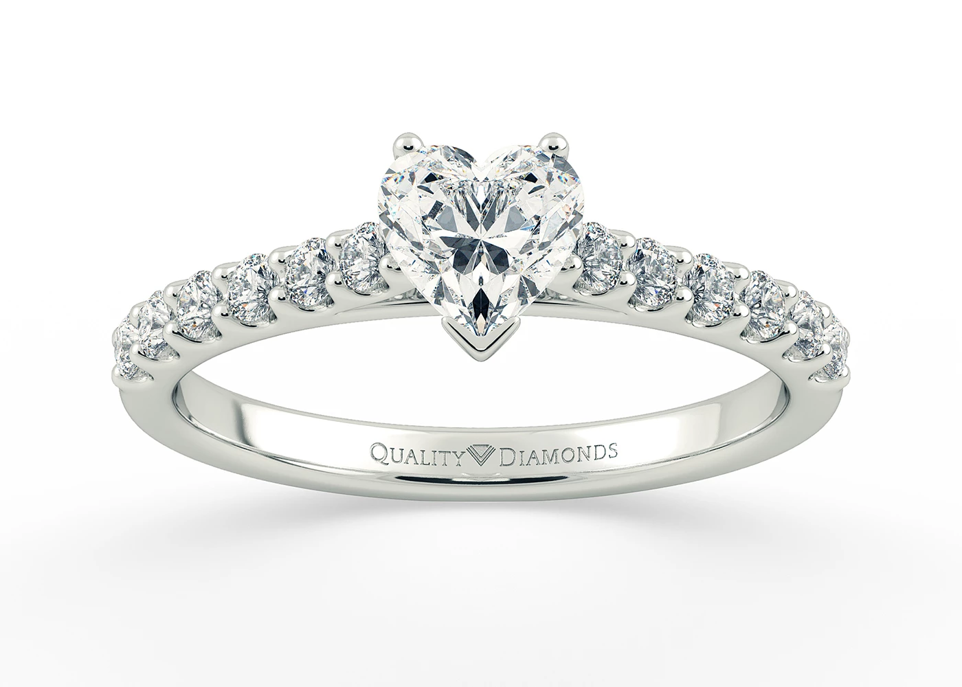 Two Carat Heart Diamond Set Diamond Engagement Ring in 18K White Gold