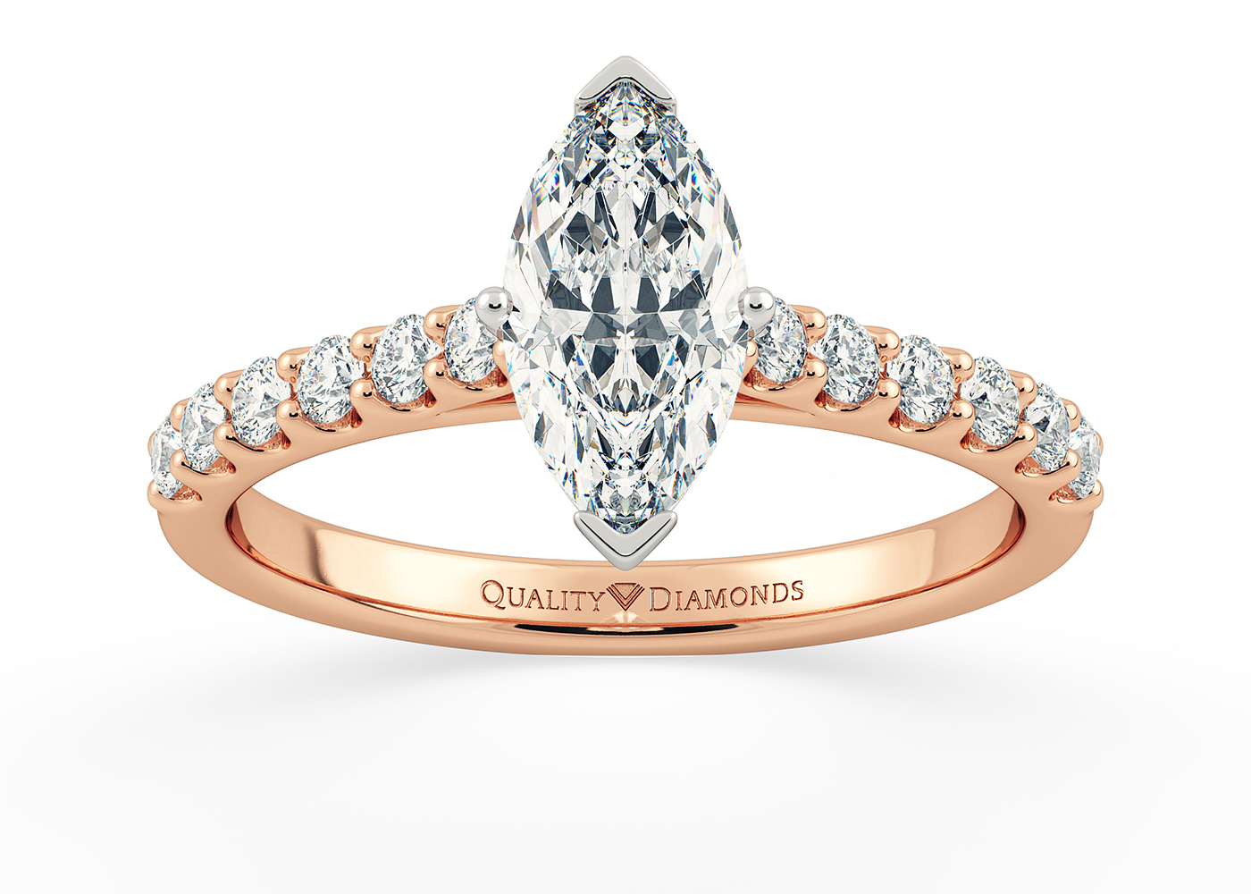 Two Carat Lab Grown Marquise Diamond Set Diamond Engagement Ring in 18K Rose Gold