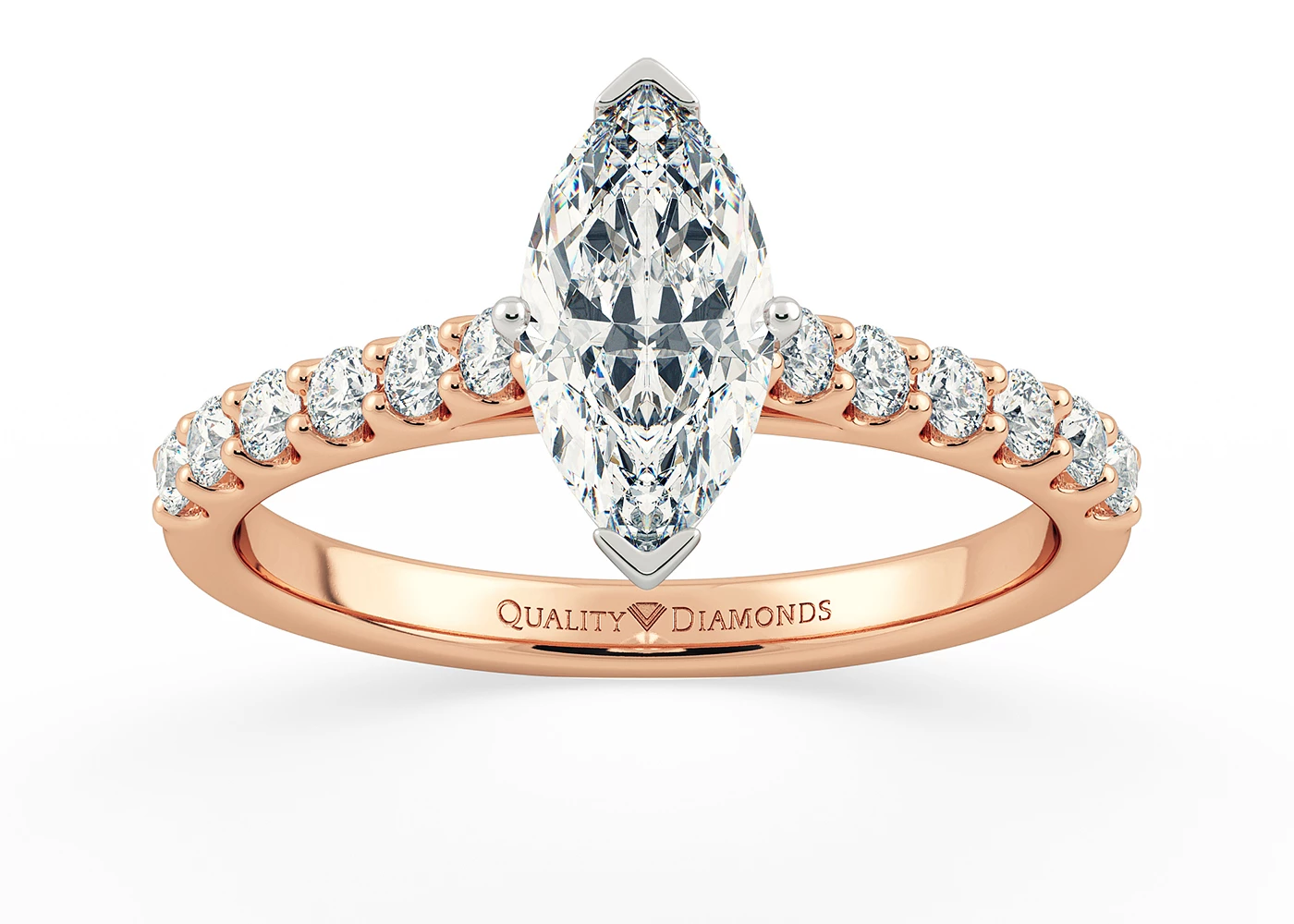 One Carat Lab Grown Marquise Diamond Set Diamond Engagement Ring in 18K Rose Gold