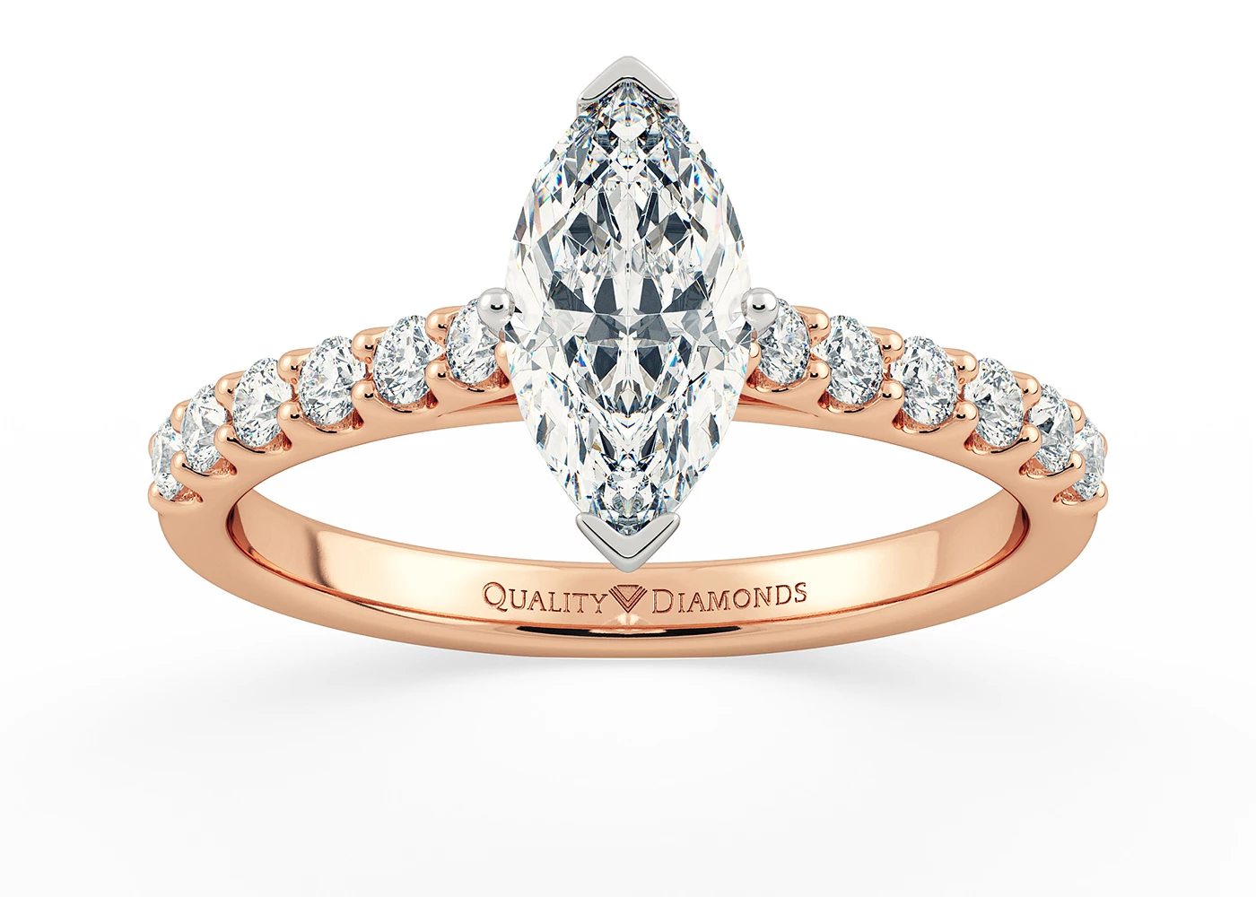 Two Carat Lab Grown Marquise Diamond Set Diamond Engagement Ring in 18K Rose Gold