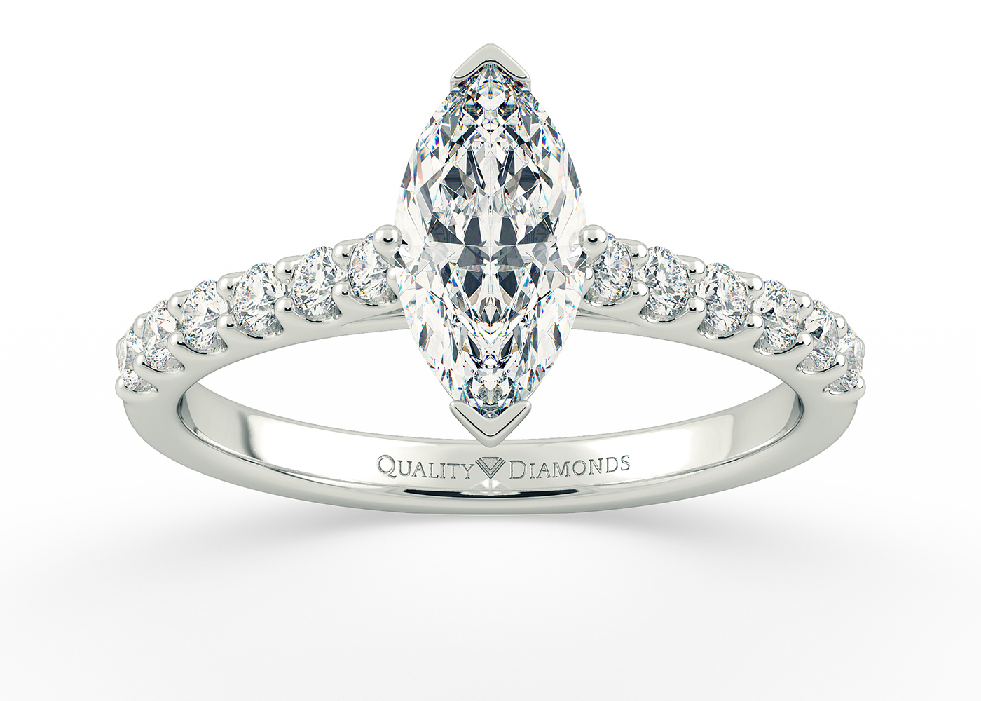 One Carat Lab Grown Marquise Diamond Set Diamond Engagement Ring in 18K White Gold