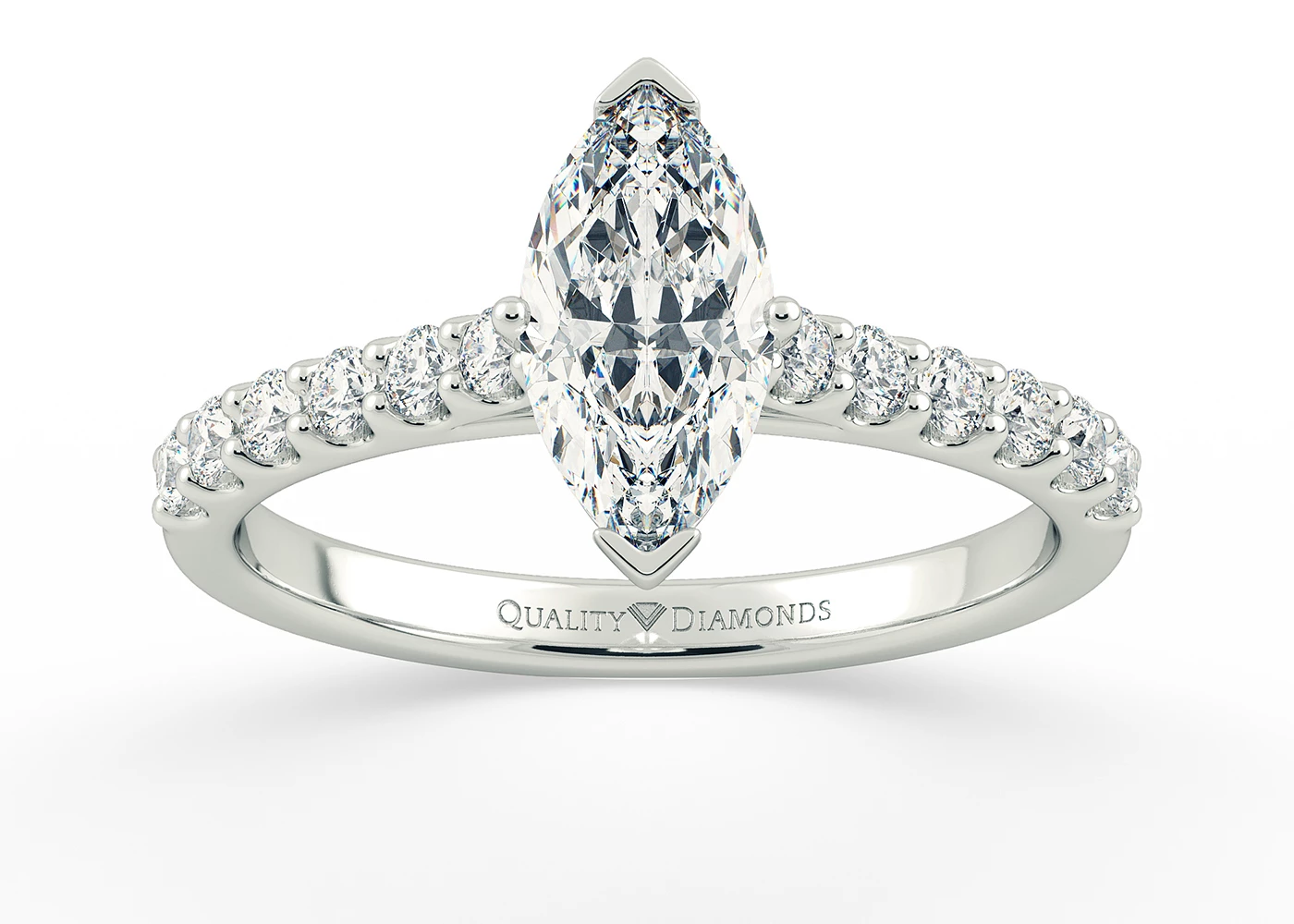 Half Carat Lab Grown Marquise Diamond Set Diamond Engagement Ring in 18K White Gold