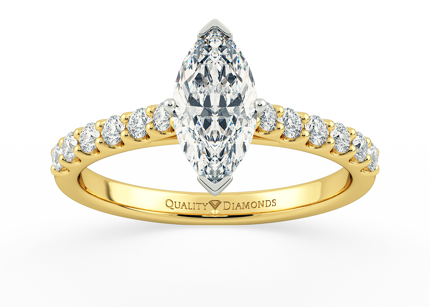 Half Carat Lab Grown Marquise Diamond Set Diamond Engagement Ring in 18K Yellow Gold
