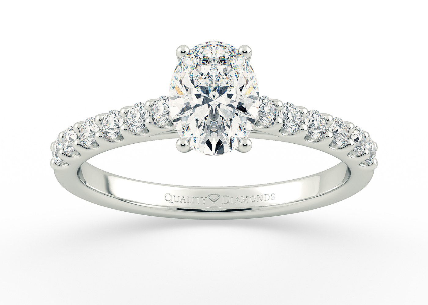 One Carat Lab Grown Oval Diamond Set Diamond Engagement Ring in 18K White Gold