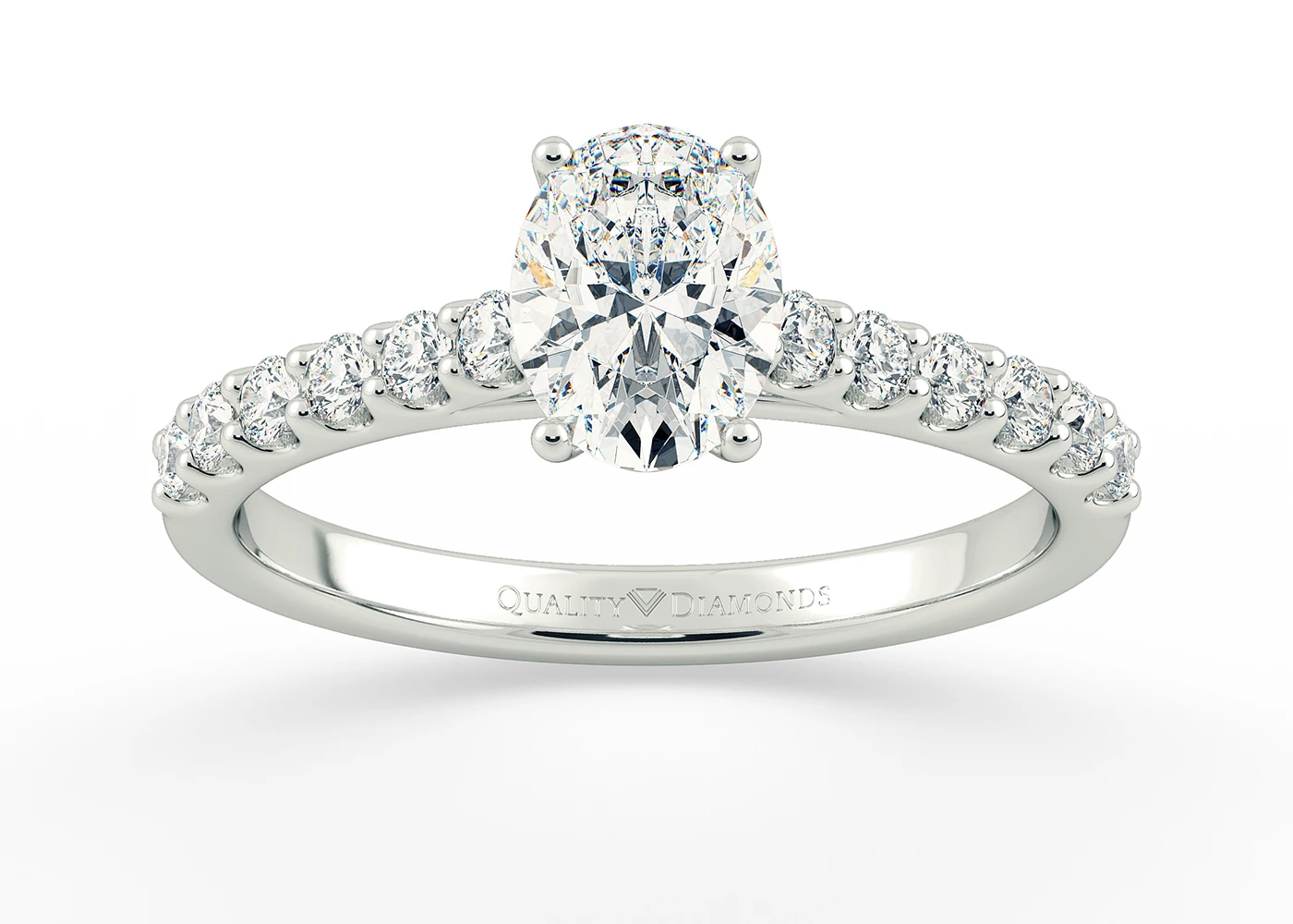 Two Carat Lab Grown Oval Diamond Set Diamond Engagement Ring in Platinum 950