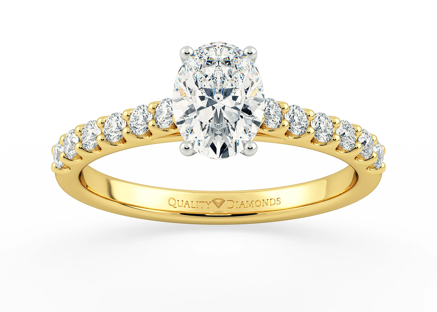 Two Carat Oval Diamond Set Diamond Engagement Ring in 18K Yellow Gold