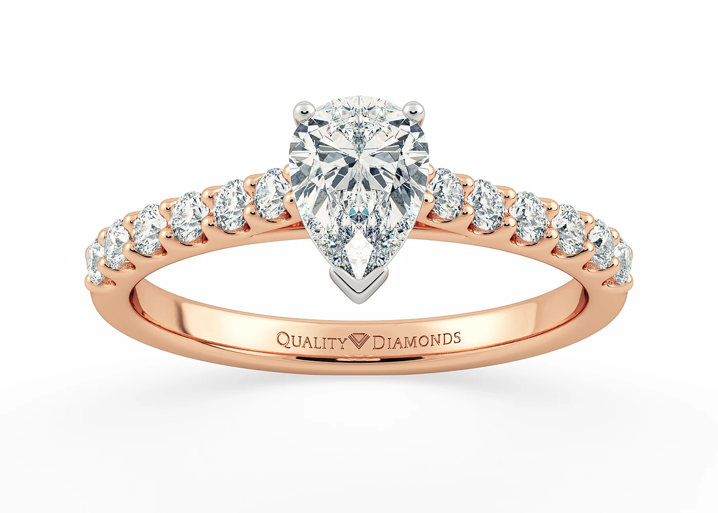 One Carat Lab Grown Pear Diamond Set Diamond Engagement Ring in 18K Rose Gold