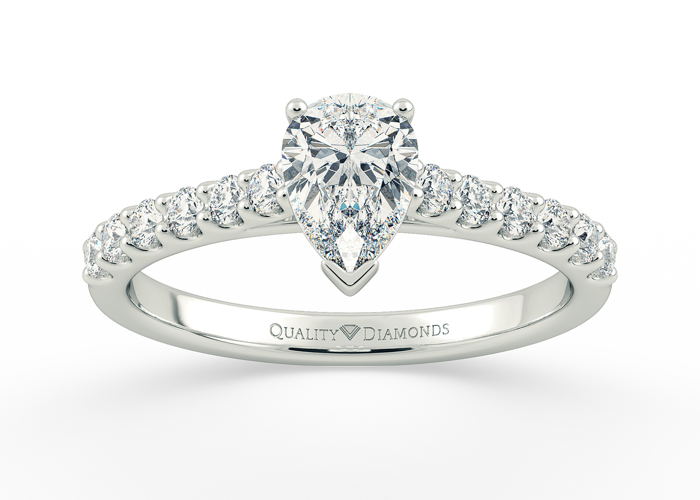 Two Carat Lab Grown Pear Diamond Set Diamond Engagement Ring in Platinum 950