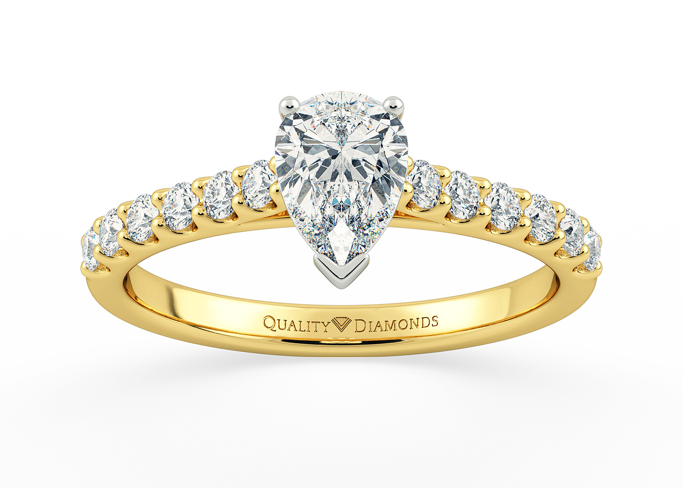 Half Carat Pear Diamond Set Diamond Engagement Ring in 18K Yellow Gold
