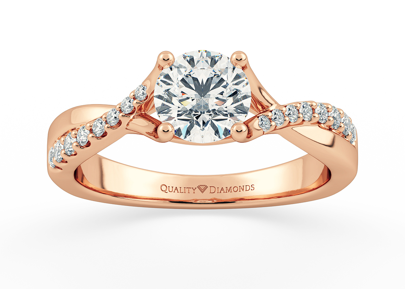 Diamond Set Round Brilliant Athena Diamond Ring in 18K Rose Gold