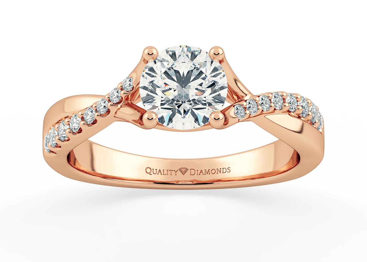 Diamond Set Round Brilliant Athena Diamond Ring in 9K Rose Gold