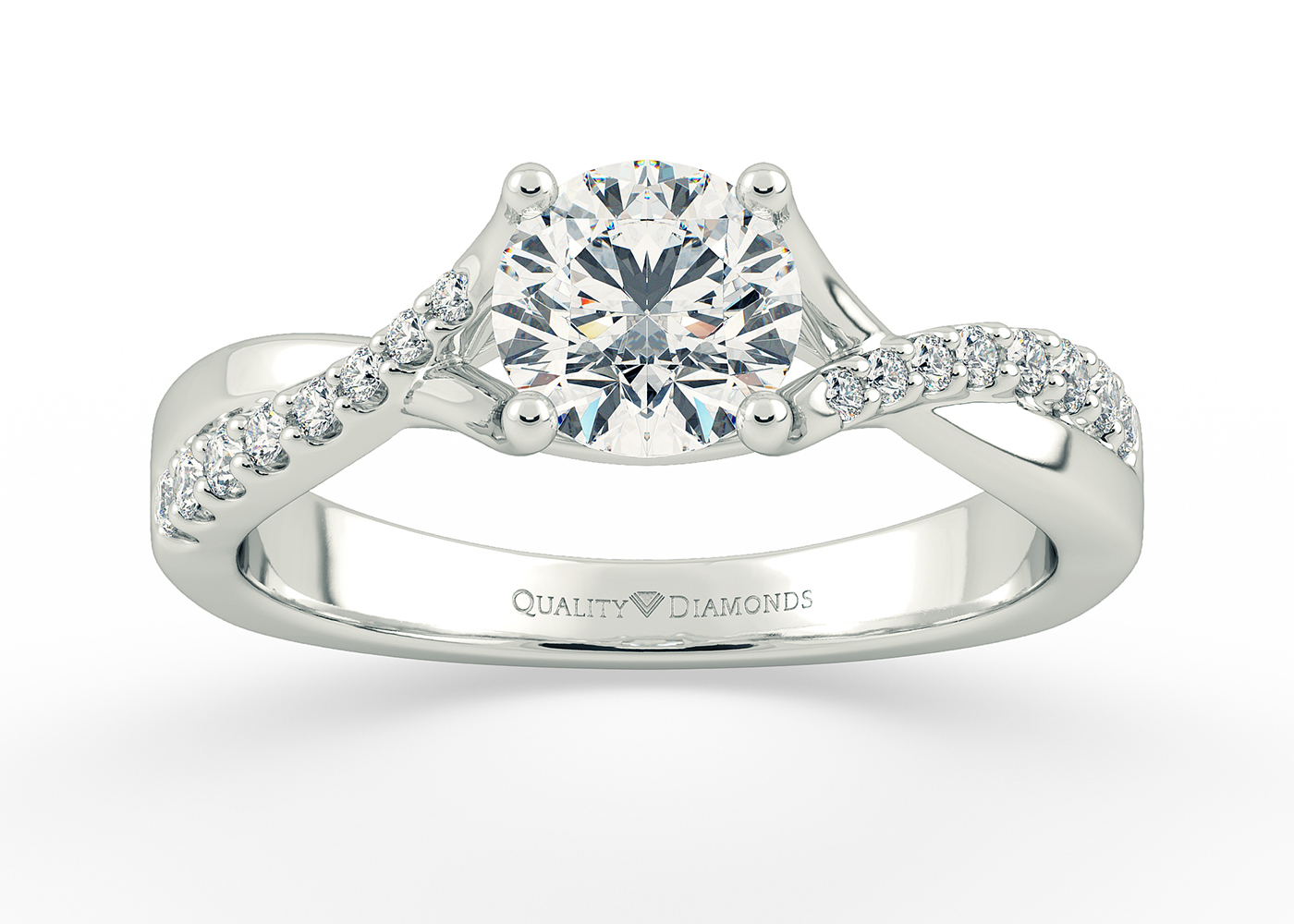 Diamond Set Round Brilliant Athena Diamond Ring in 18K White Gold