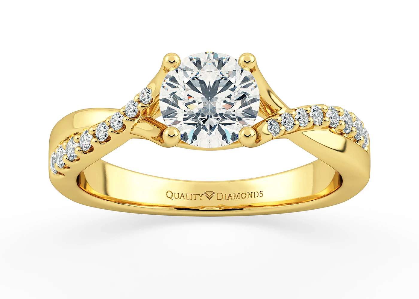 Diamond Set Round Brilliant Athena Diamond Ring in 18K Yellow Gold