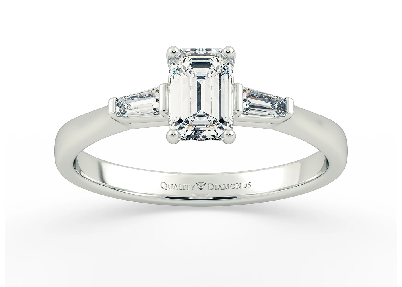 Diamond Set Emerald Vida Diamond Ring in 18K White Gold