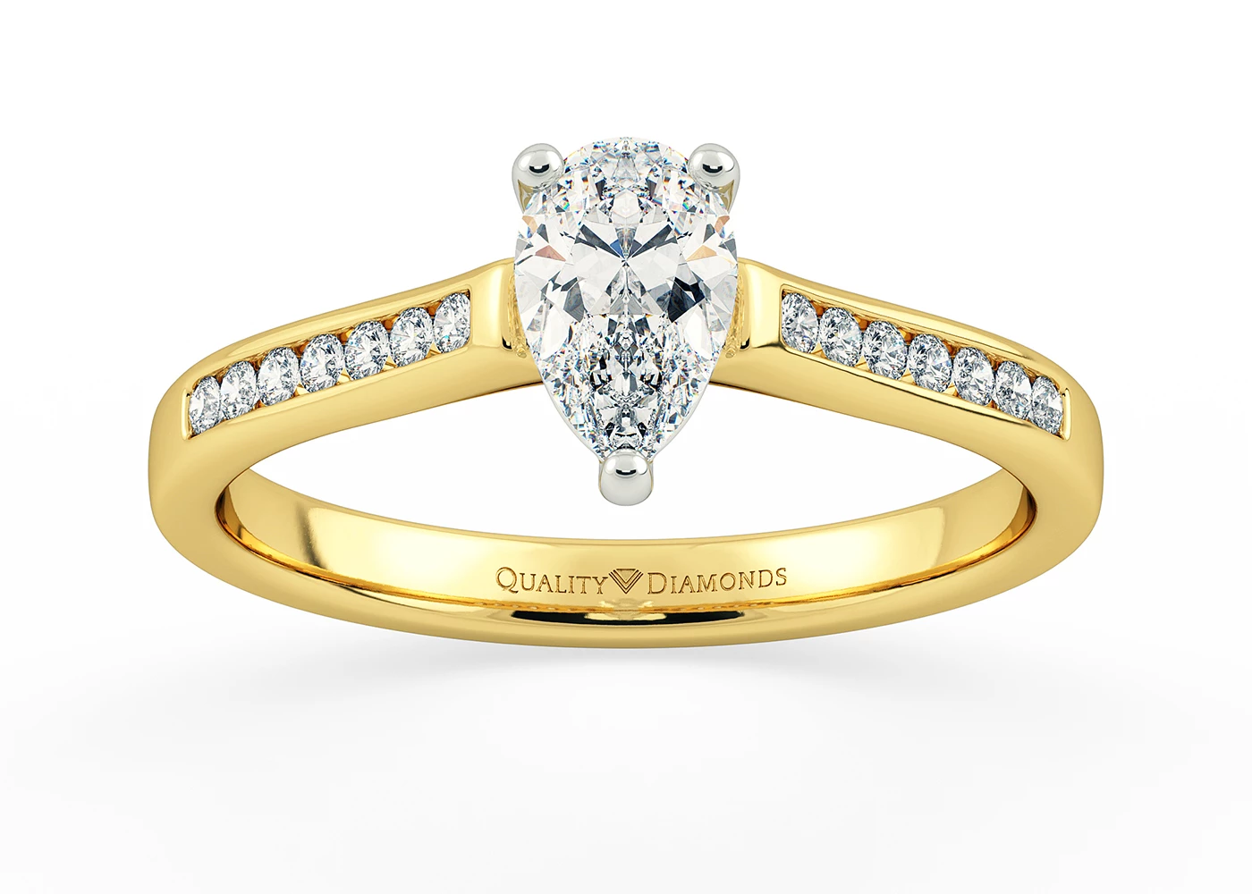 Diamond Set Pear Hera Diamond Ring in 18K Yellow Gold