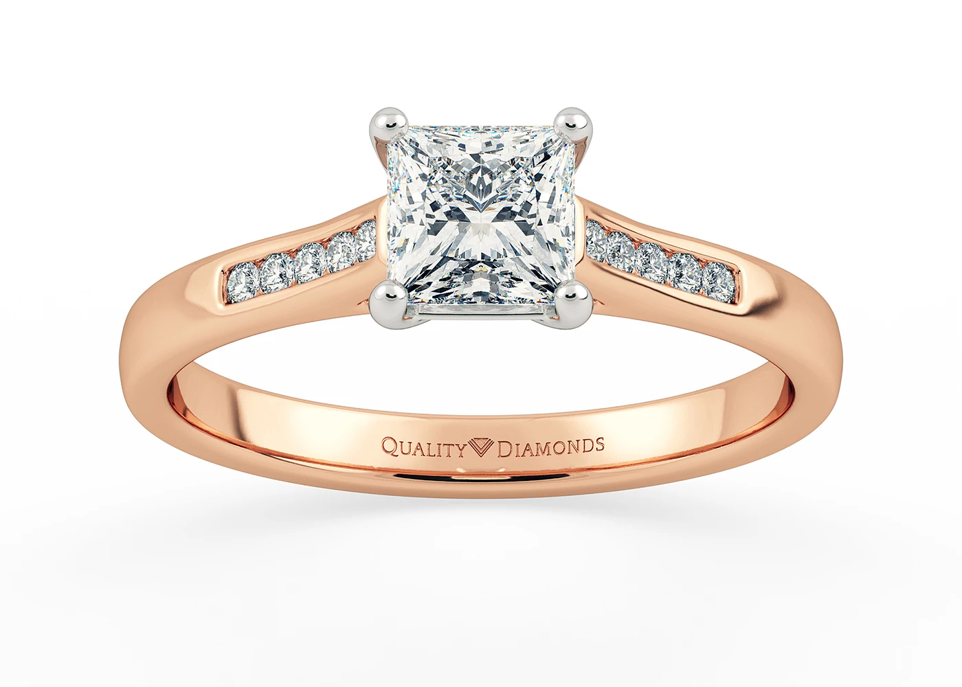 Diamond Set Princess Delara Diamond Ring in 18K Rose Gold