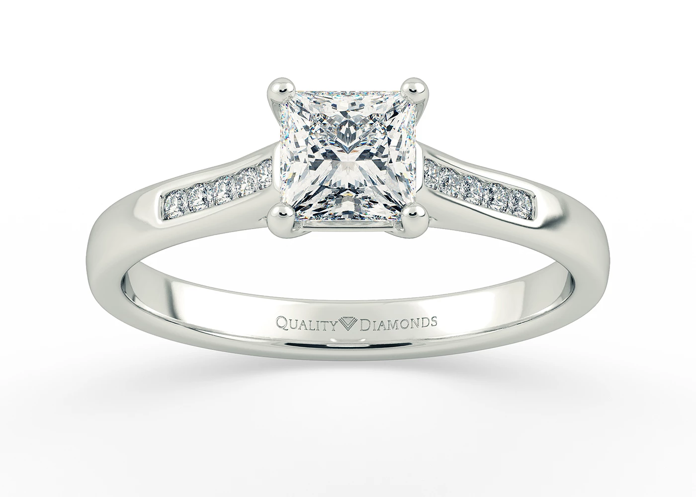 Diamond Set Princess Delara Diamond Ring in 18K White Gold