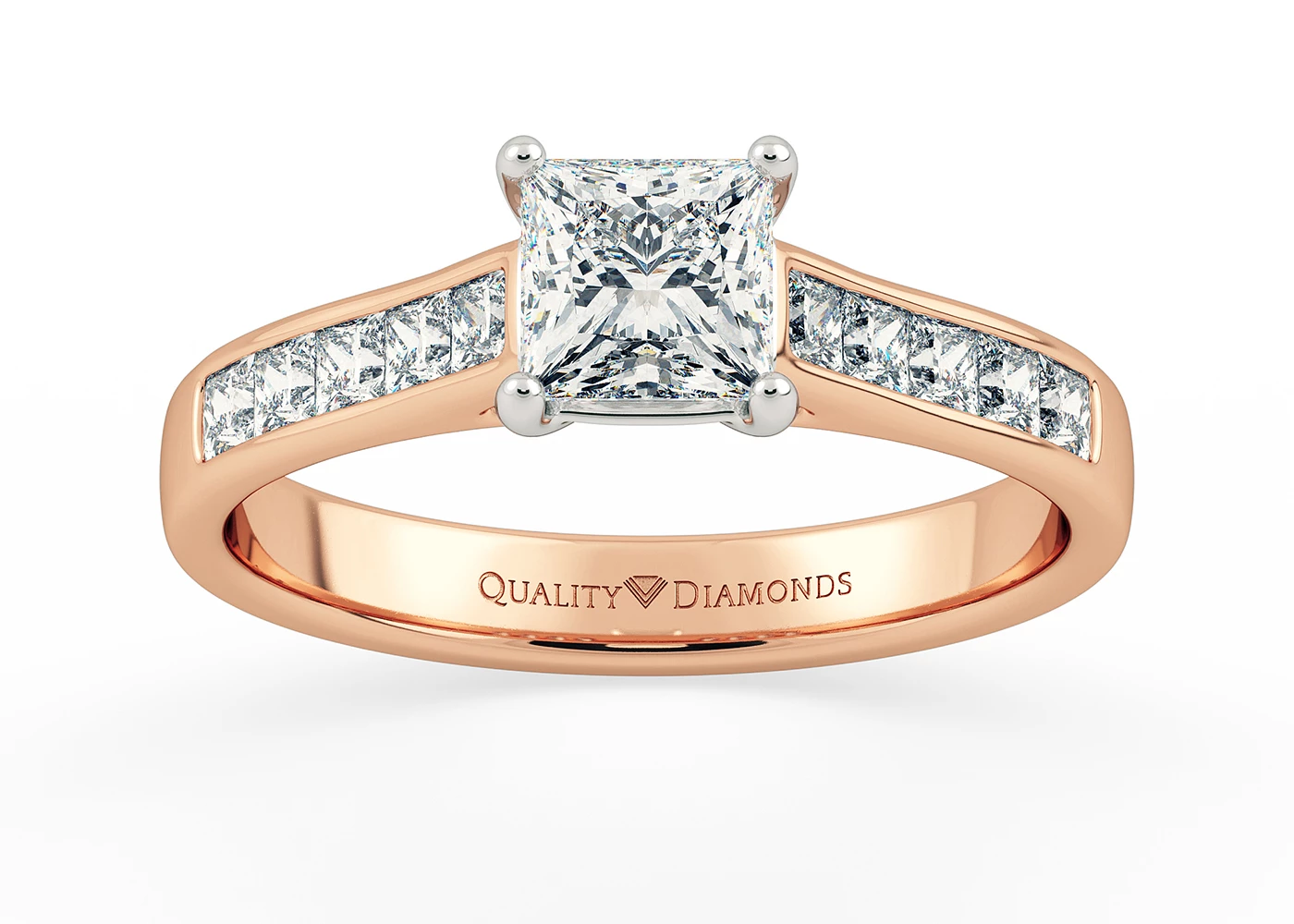 Diamond Set Princess Asta Diamond Ring in 18K Rose Gold