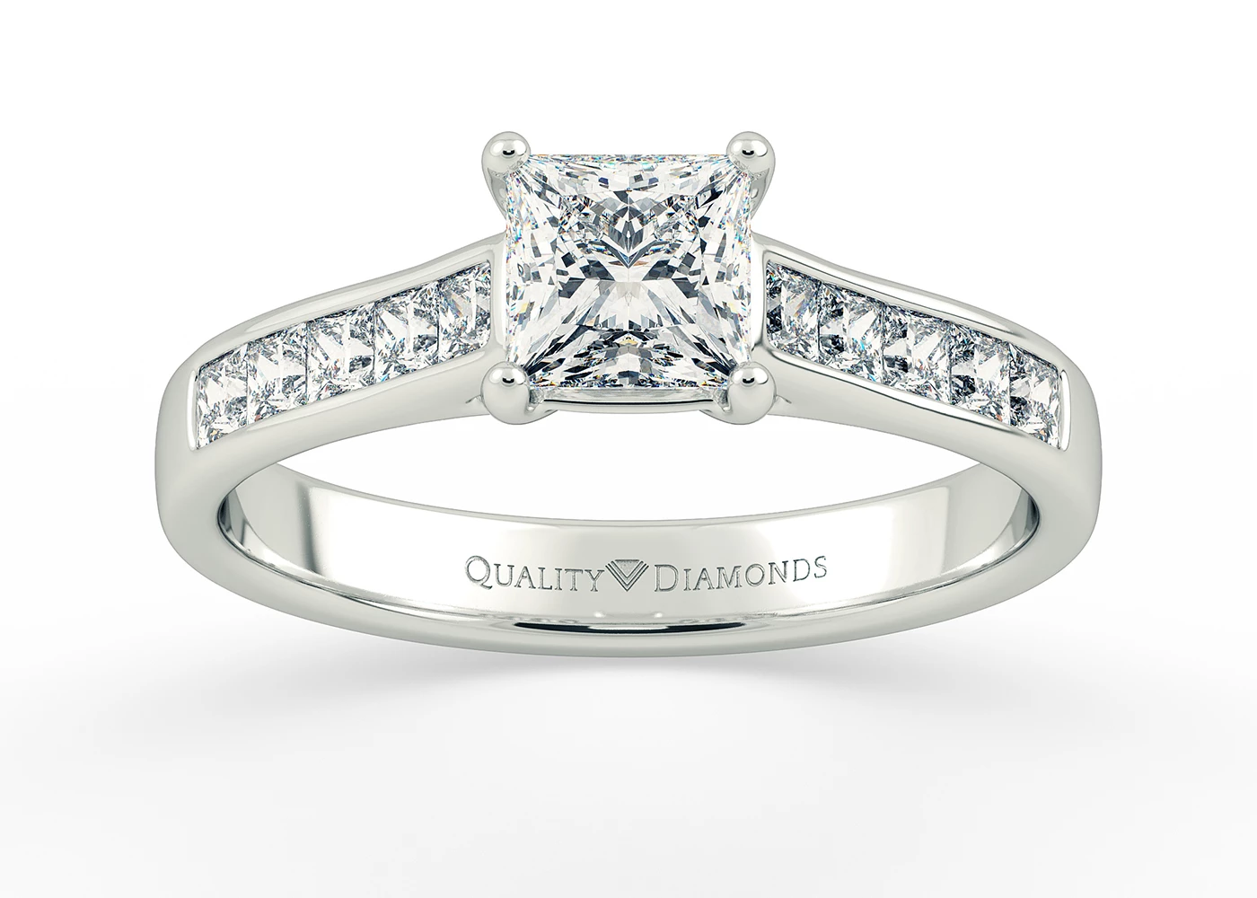 Diamond Set Princess Asta Diamond Ring in 18K White Gold