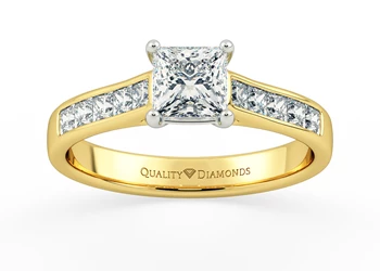 Diamond Set Princess Asta Diamond Ring in 18K Yellow Gold