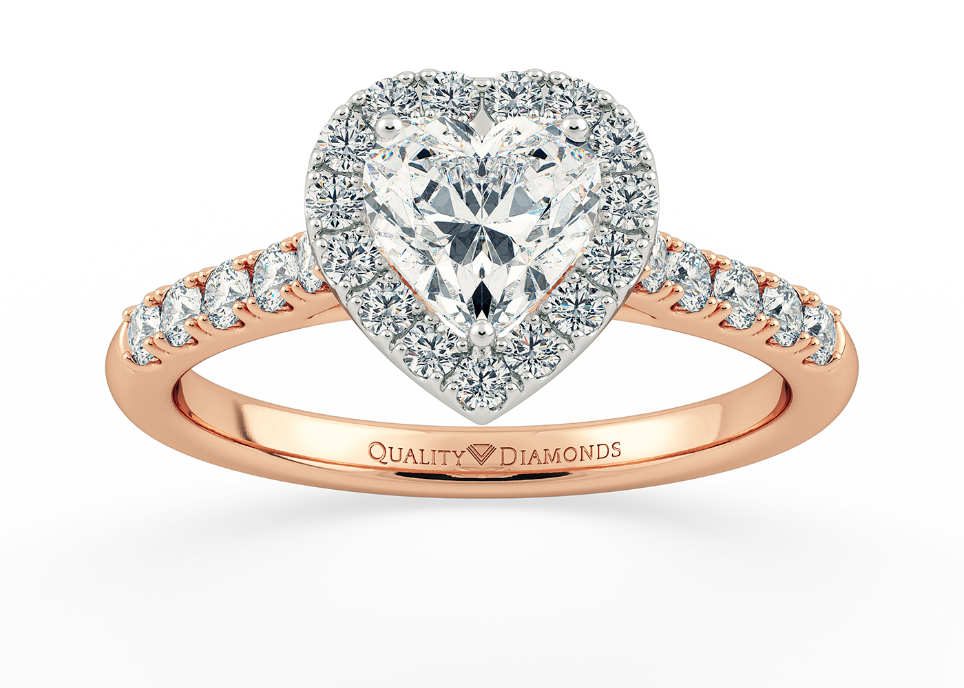 Two Carat Lab Grown Heart Halo Diamond Ring in 18K Rose Gold