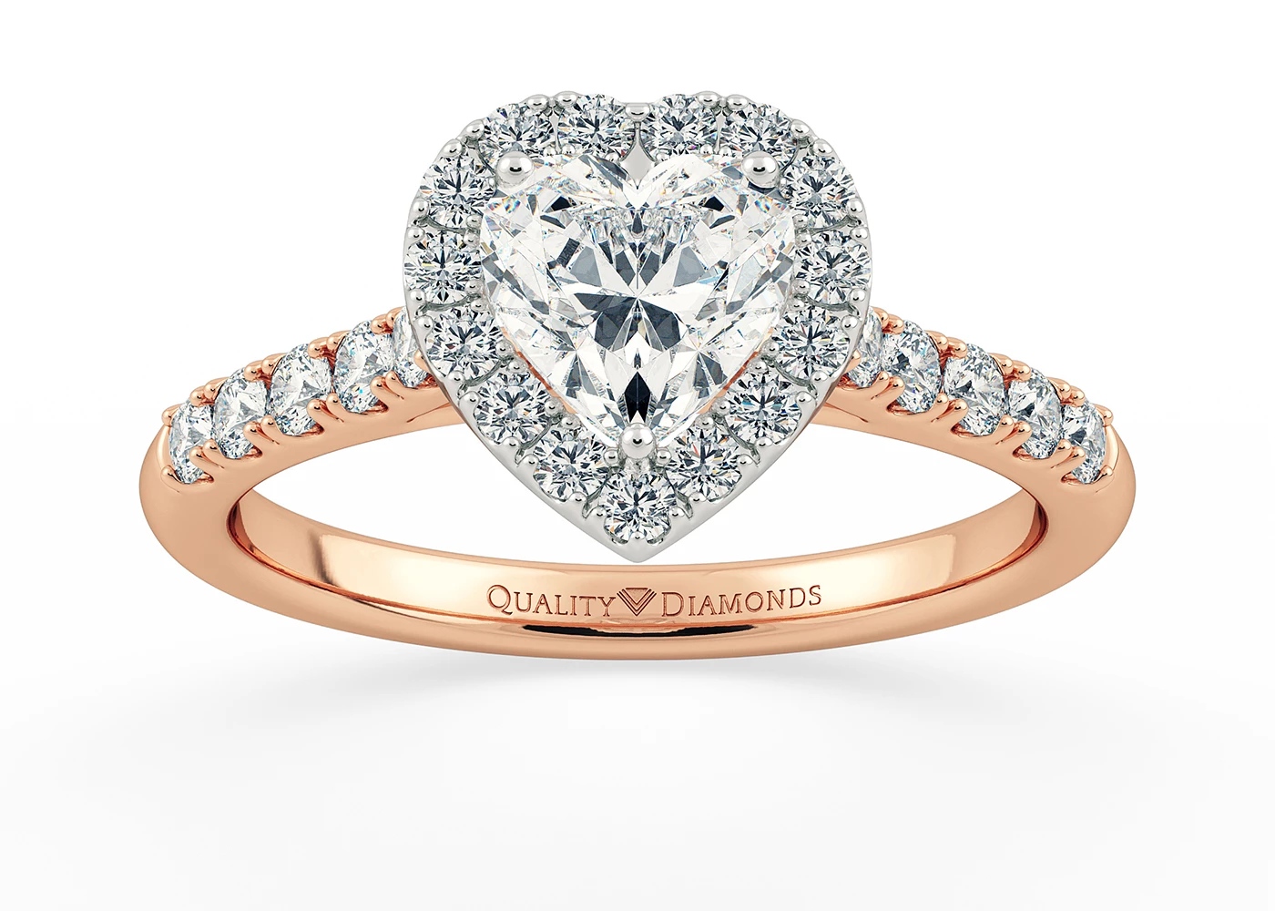 Two Carat Lab Grown Heart Halo Diamond Ring in 18K Rose Gold