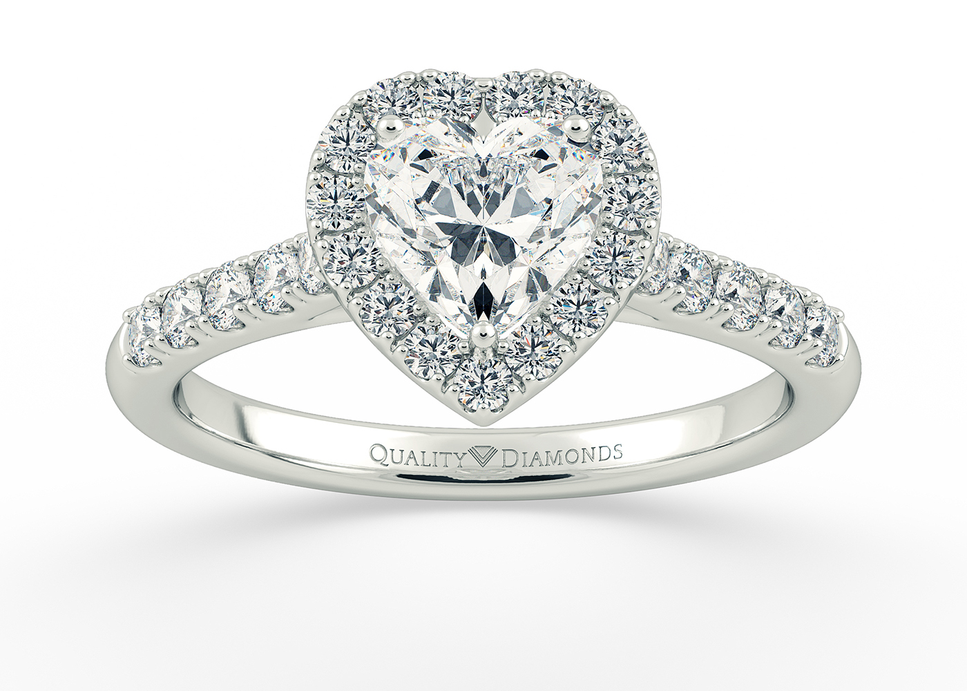 One Carat Heart Halo Diamond Ring in 18K White Gold