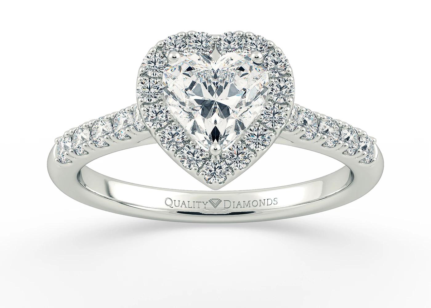 One Carat Lab Grown Heart Halo Diamond Ring in 9K White Gold