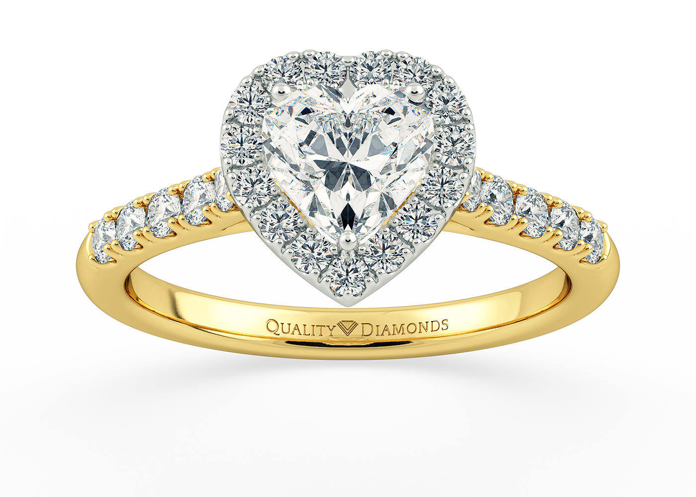 Two Carat Lab Grown Heart Halo Diamond Ring in 18K Yellow Gold