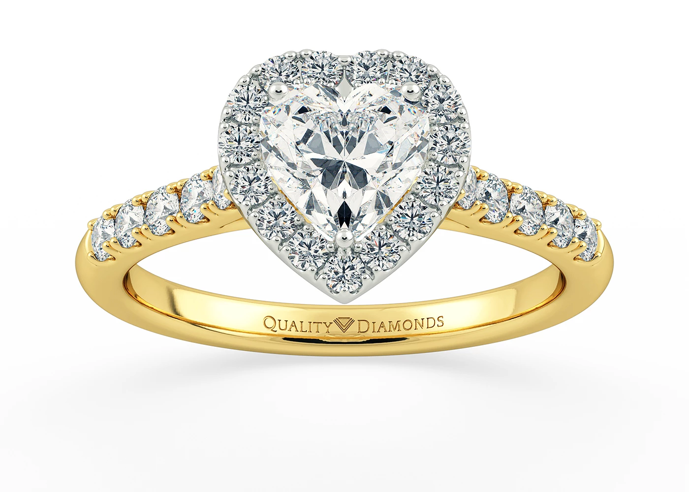 One Carat Lab Grown Heart Halo Diamond Ring in 18K Yellow Gold