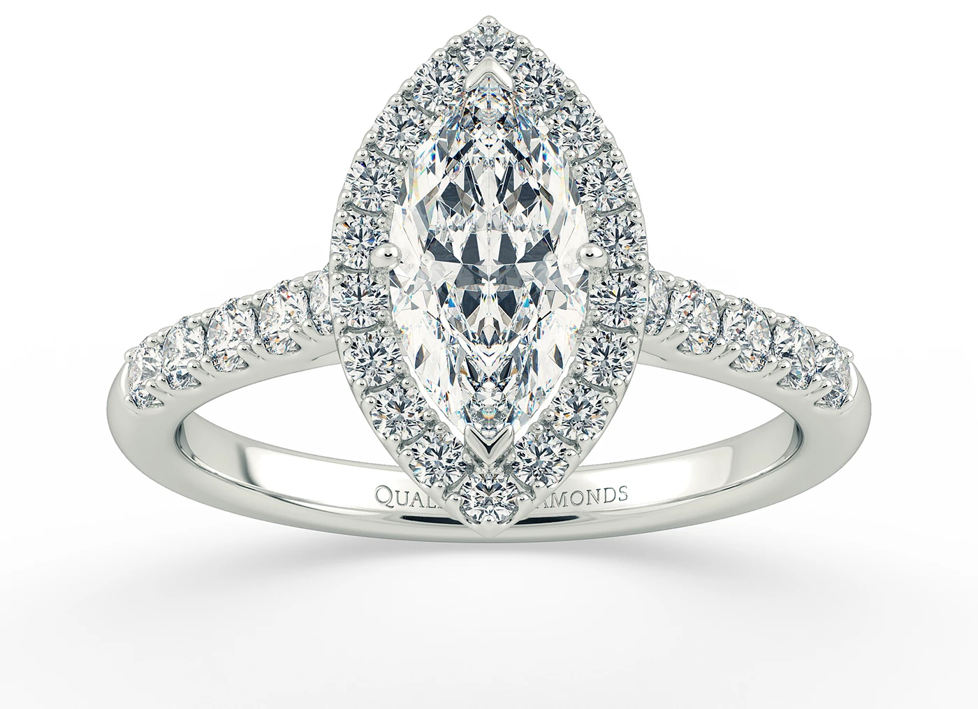 Half Carat Marquise Halo Diamond Ring in 9K White Gold