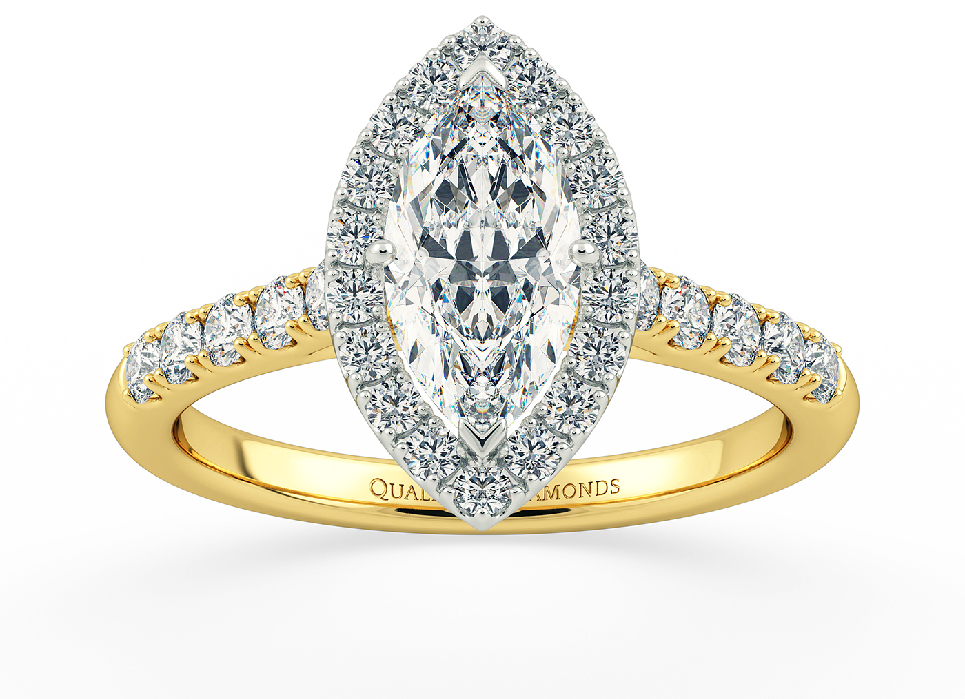 Half Carat Marquise Halo Diamond Ring in 18K Yellow Gold