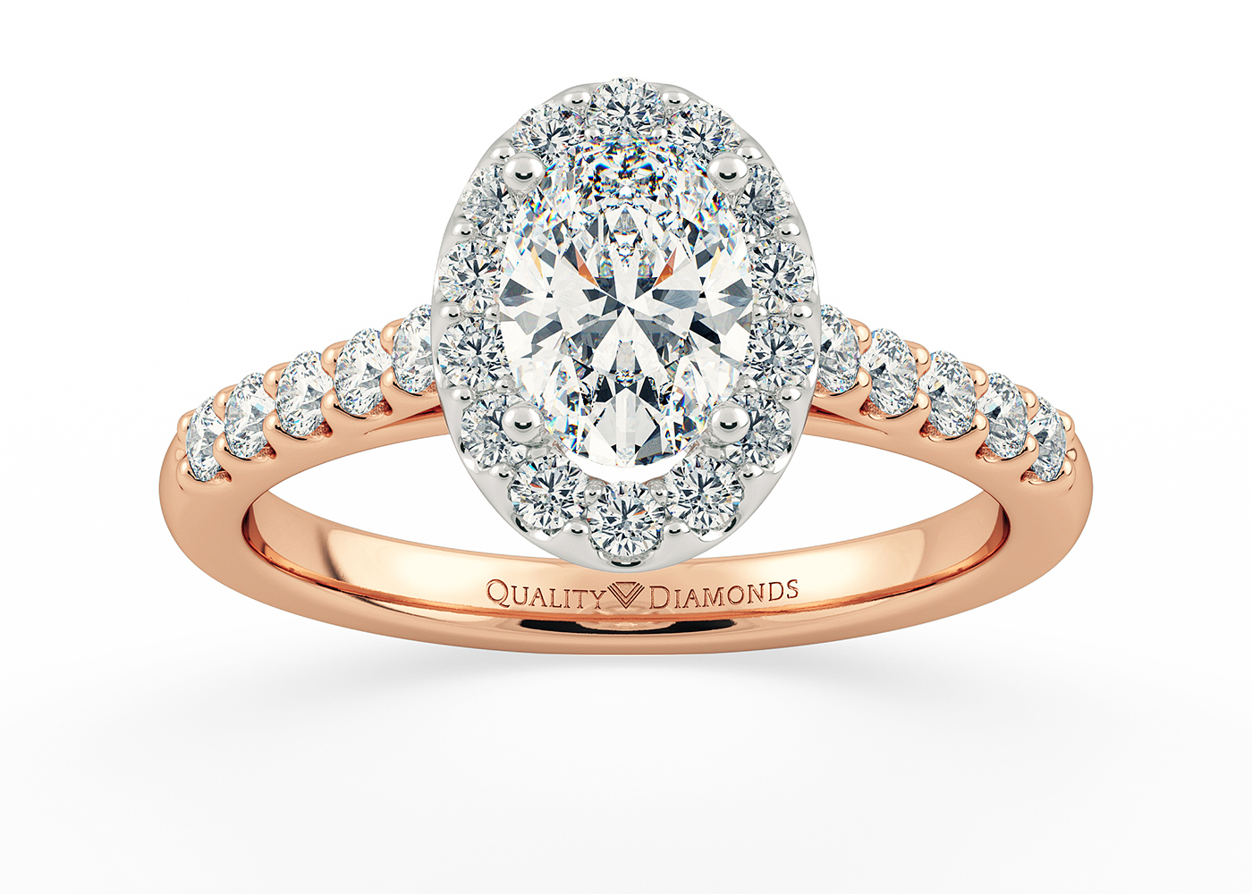 Half Carat Lab Grown Oval Halo Diamond Ring in 18K Rose Gold