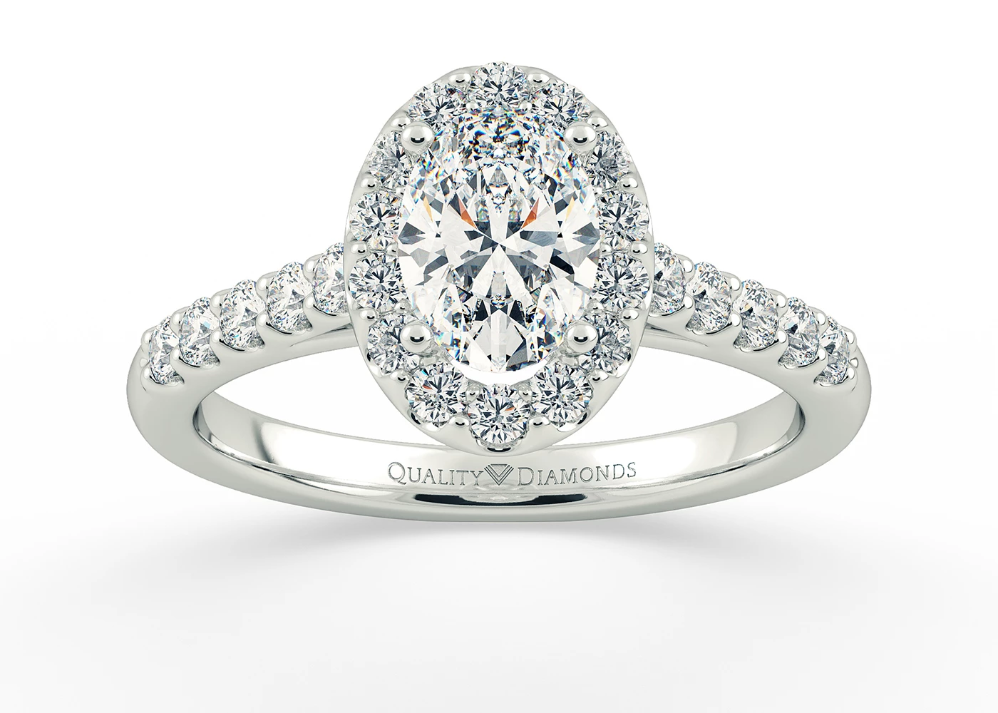 Half Carat Oval Halo Diamond Ring in 9K White Gold