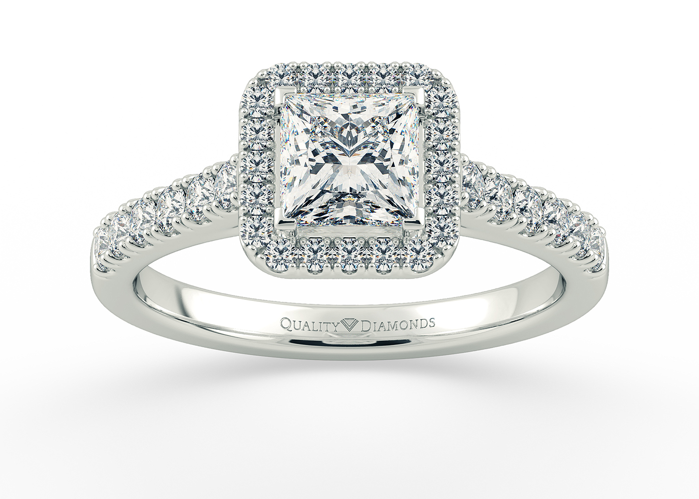 Two Carat Halo Princess Diamond Ring in 18K White Gold