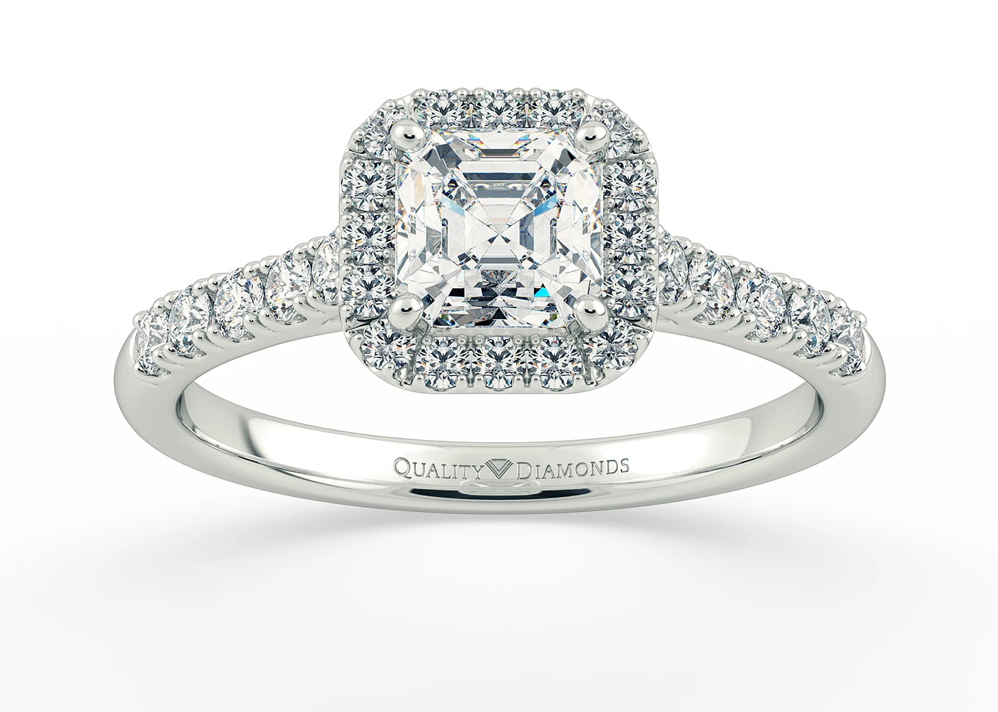 Half Carat Lab Grown Asscher Halo Diamond Ring in 18K White Gold