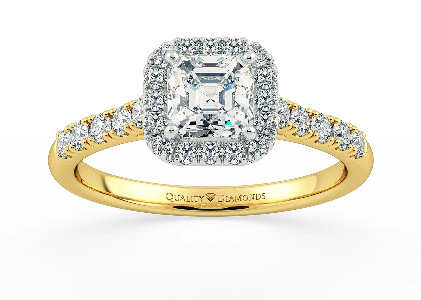 Half Carat Lab Grown Asscher Halo Diamond Ring in 18K Yellow Gold