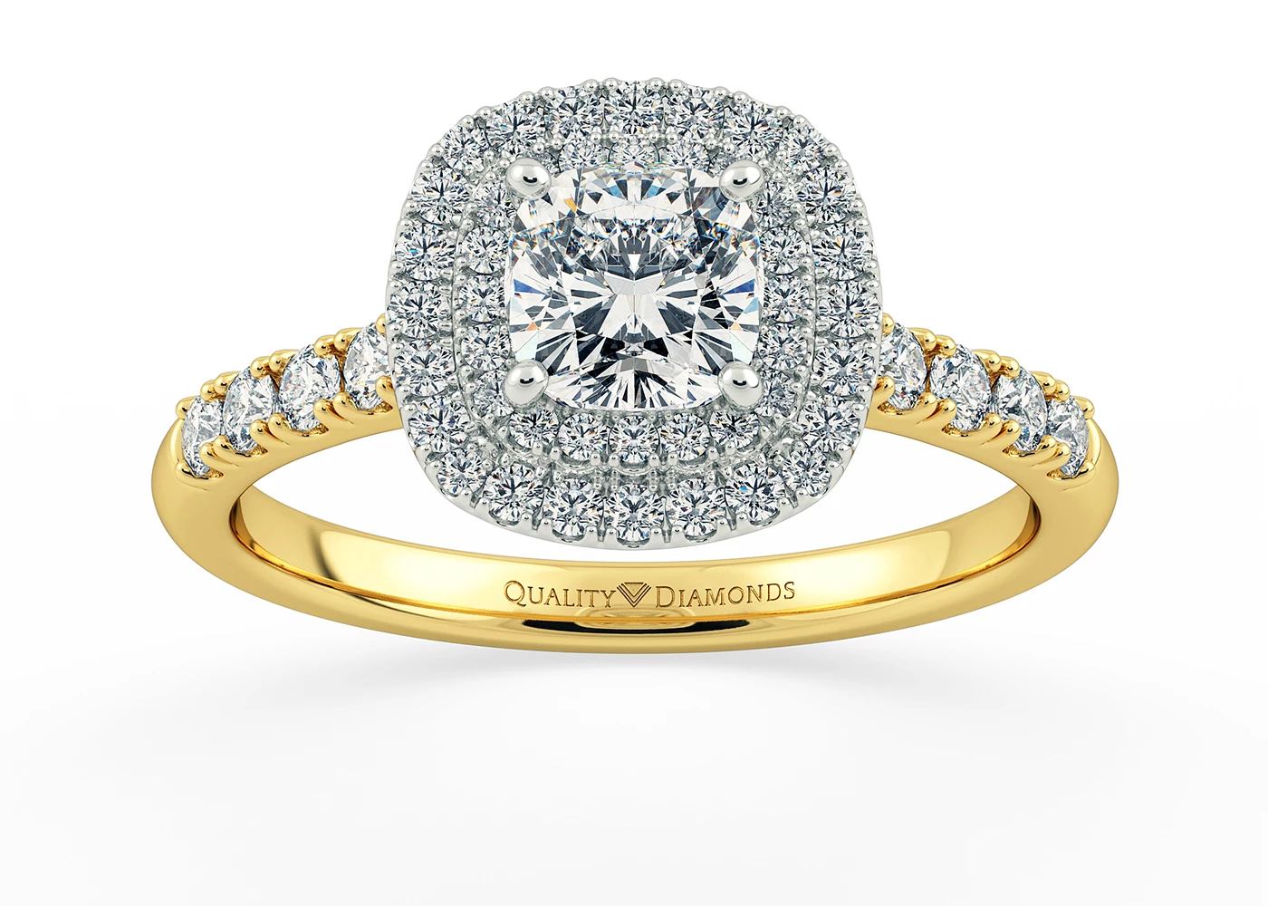 Diamond Set Cushion Eclat Diamond Ring in 18K Yellow Gold