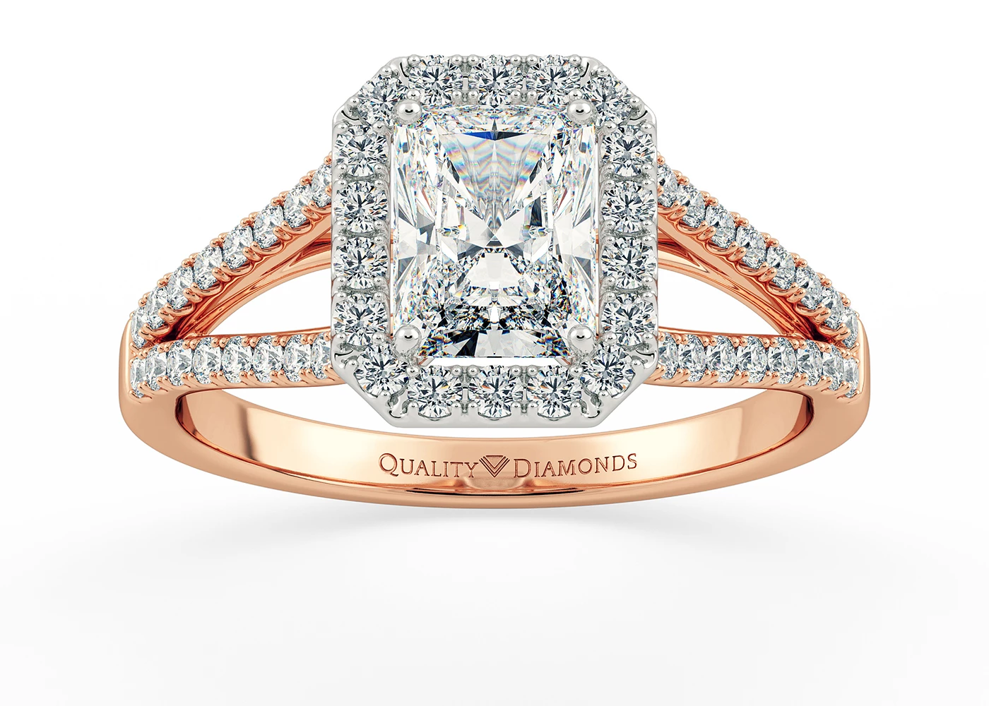 Diamond Set Emerald Adonia Diamond Ring in 18K Rose Gold