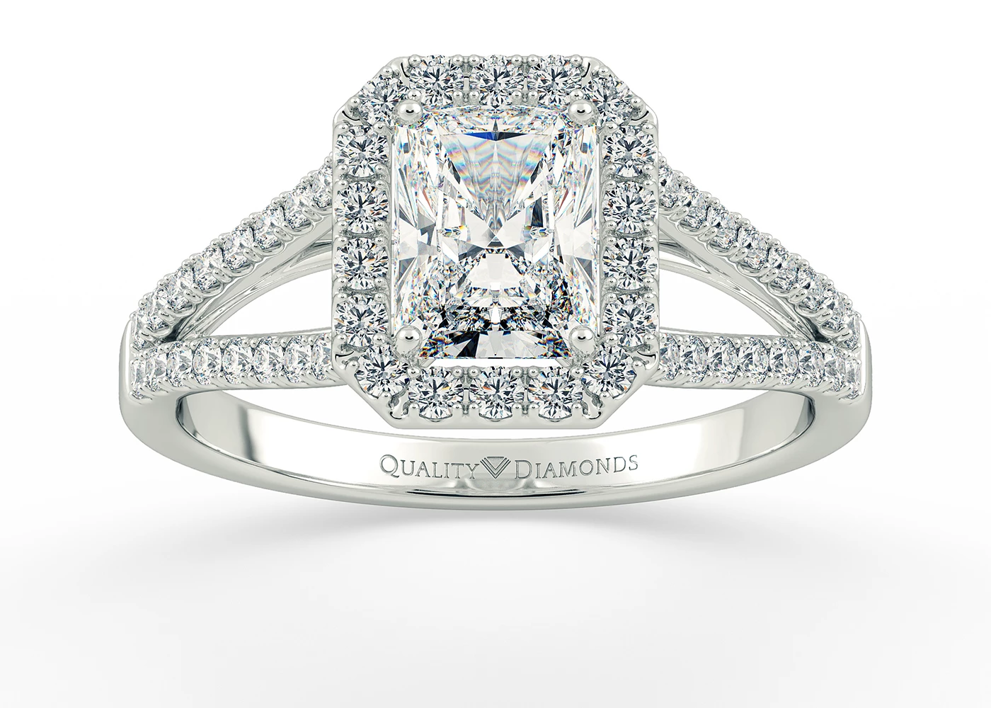Diamond Set Emerald Adonia Diamond Ring in 18K White Gold