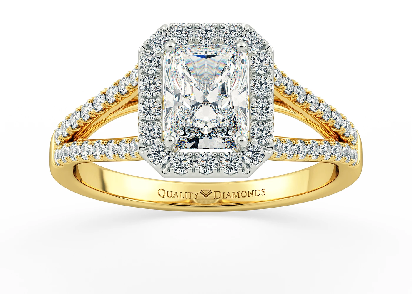 Diamond Set Emerald Adonia Diamond Ring in 18K Yellow Gold