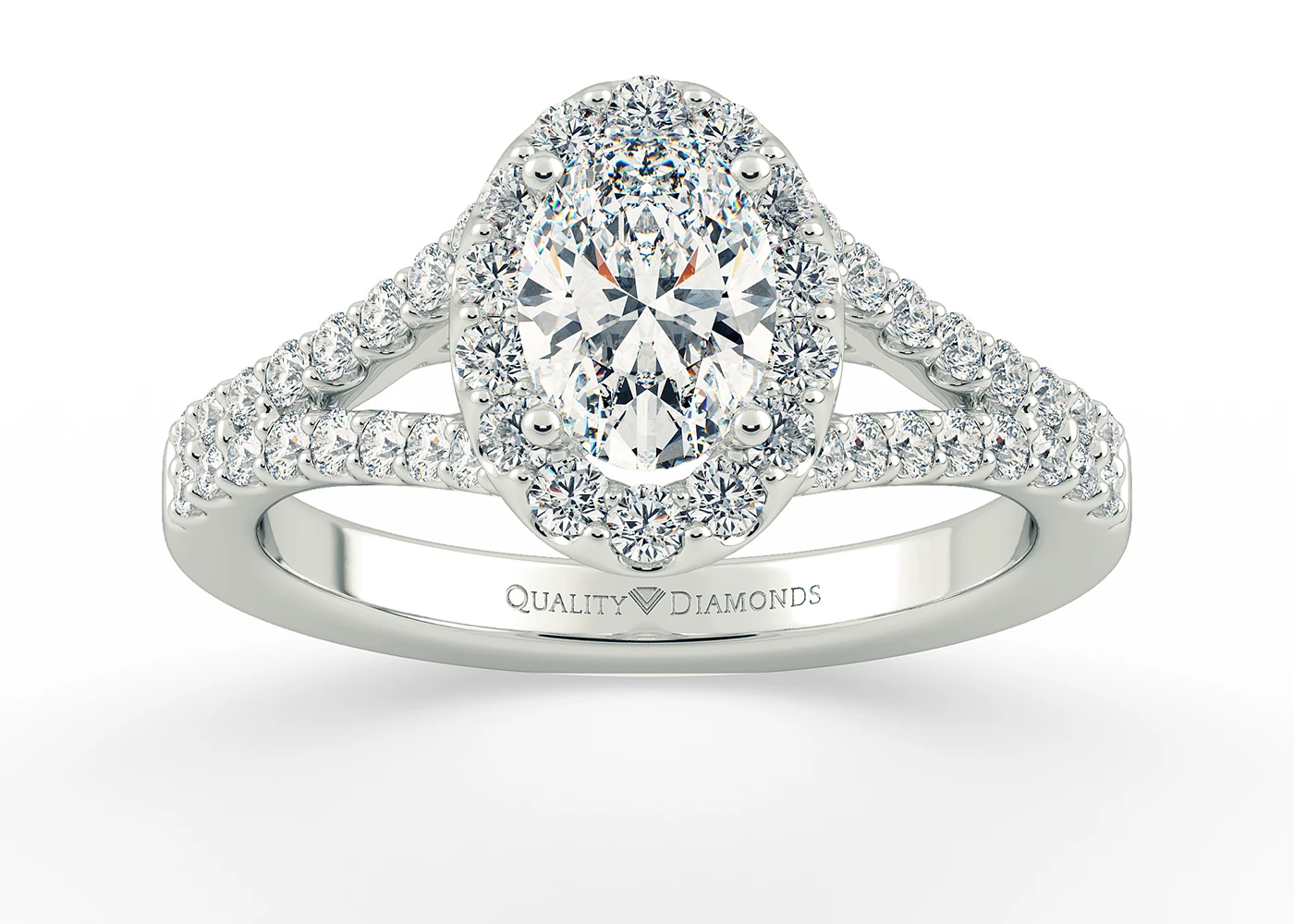 Diamond Set Oval Adonia Diamond Ring in 18K White Gold