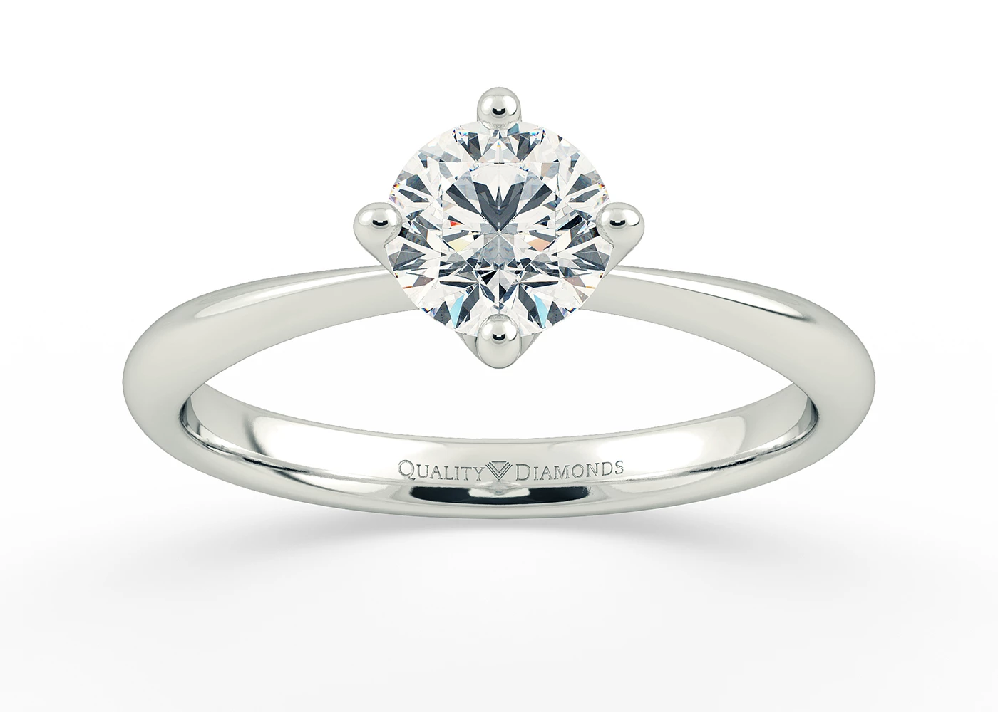 Compass Set Round Brilliant Amorette Diamond Ring in 9K White Gold